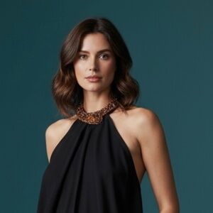 ✨ Black Swing Dress w/ Embellished Collar — Small ✨